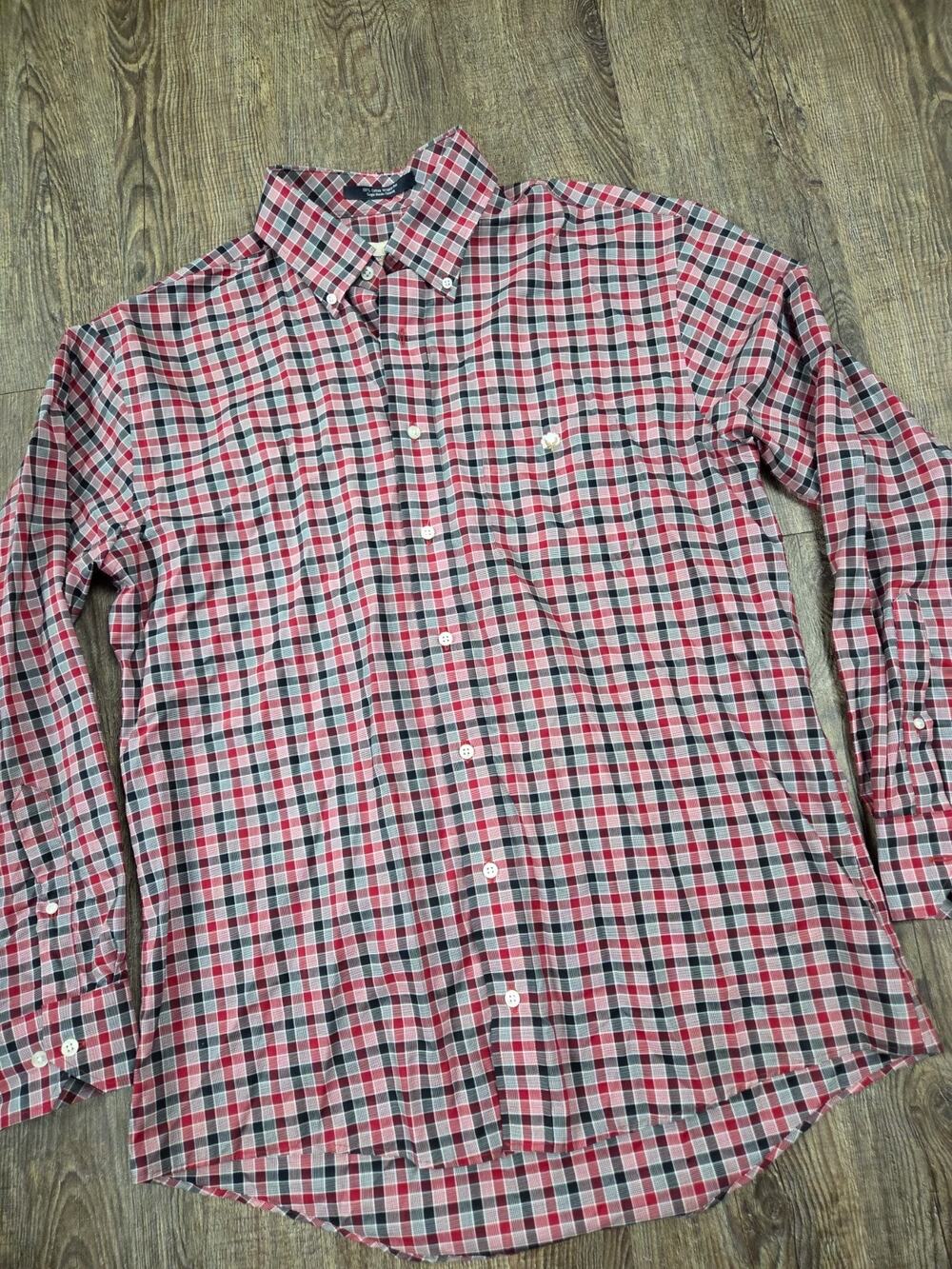 Cotton Brothers Long Sleeve Button Down Shirt Red Black Plaid Men's Large